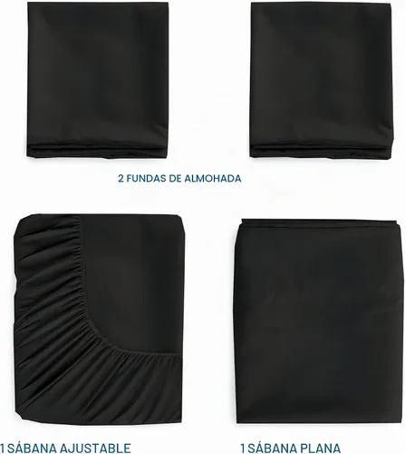 Vista 3 de Sábanas para sofá cama – Juego de 4 piezas, tamaño matrimonial, bolsillo profundo de 6 pulgadas de microfibra ultrasuave, doble cepillado, Negro