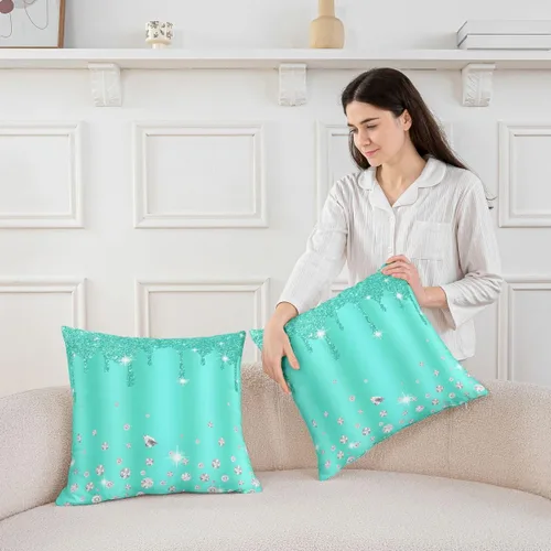 Vista 4 de Feelyou Juego de 4 fundas de almohada con diamantes para decoración del hogar, sala de estar, funda de cojín decorativa reversible con diamantes