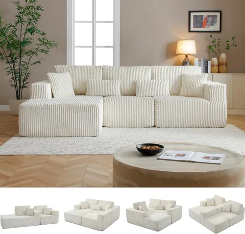 Vista 32 de Cloud Sofá modular moderno de 108 pulgadas con asiento profundo, sofás de pana sin hueso con diván en forma de L para sala de estar, no requiere