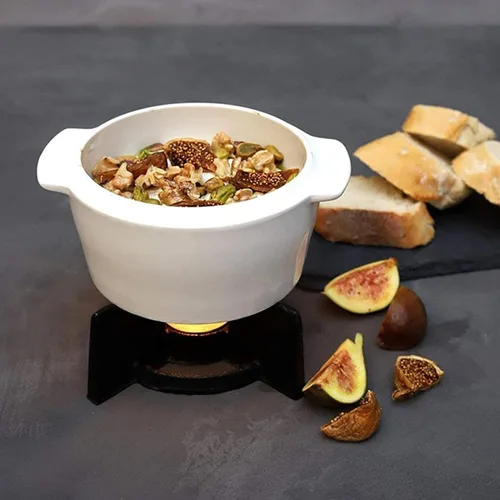 Vista 7 de Juego de fondue de cerámica, fondue de chocolate, fondue de queso o fondue de mantequilla, olla de fusión de porcelana ligera de té premium