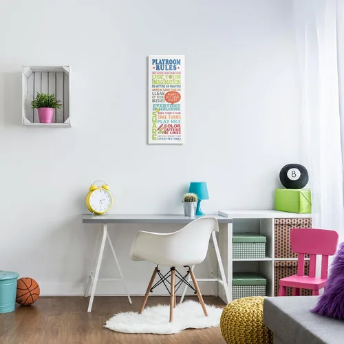 Vista 2 de Stupell Industries 'Playroom Rules Colorful Typography White Blue Green and Red', arte en lienzo, 10 x 24 pulgadas, fácil de colgar y resistente