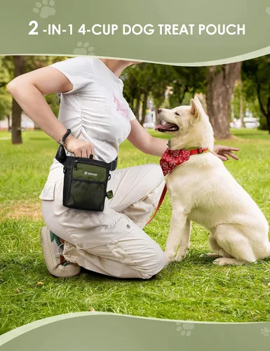 Vista 6 de Bolsa de Golosinas para Perros Gobeigo con Bolsa de Snacks de Silicona, Bolsillo Frontal se Ajusta a Todos los Teléfonos, Bolsa de 4 Tazas con Verde