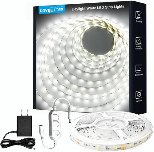 Vista 12 de DAYBETTER 16.4FT Tira de luces LED COB regulable, luces LED de alta luminosidad, 6500K blanco brillante de luz diurna, 24V, 140 LEDs, cinta LED