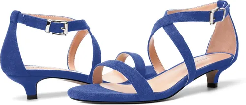 Vista 6 de ROSERWISH Sandalias de tacón bajo con hebilla de moda para mujer, con puntera redonda, de gamuza, para boda, 1.5 pulgadas