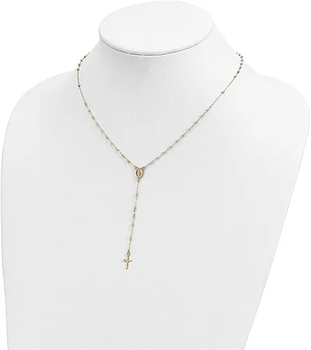 Vista 4 de Collar de cadena de rosario de oro amarillo de 14 quilates de 3 pulgadas colgante religioso de joyería fina para mujeres regalos para ella