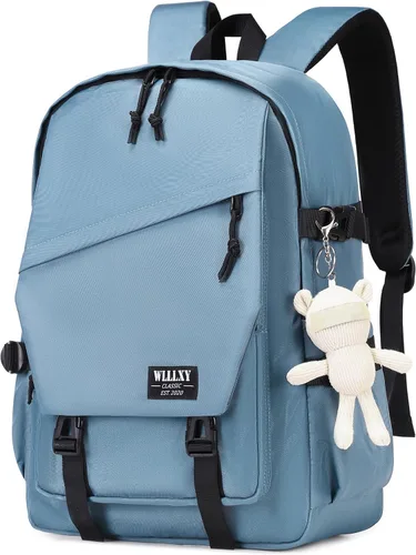 Vista 8 de Caoroky knight Mochila para portátil universitaria para hombres y mujeres, mochila grande para libros, ligera, mochila de viaje y día a día, Negro