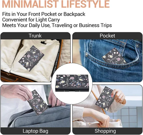 Vista 6 de BONSYL® Soporte para tarjetas de crédito, cartera delgada de metal con bloqueo RFID, con 6 ranuras para tarjetas, para mujeres y hombres.