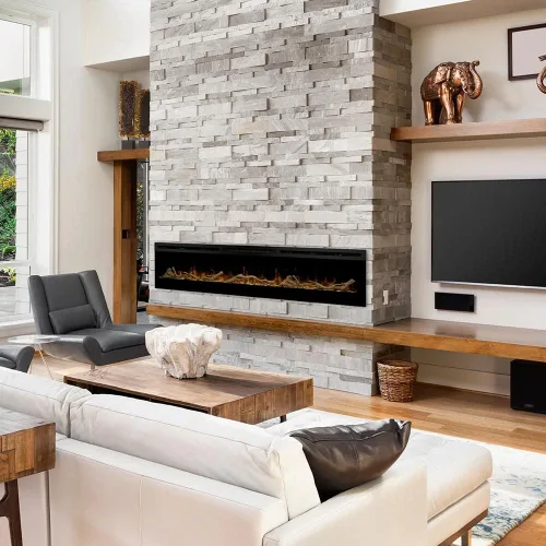 Vista 3 de Dimplex IgniteXL® Chimenea eléctrica lineal integrada de 74 pulgadas con madera flotante y accesorios River Rock (Modelos: XLF74 y LF74DWS-KIT)