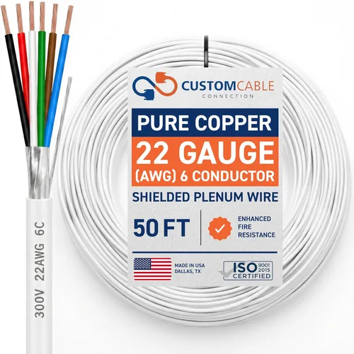 Vista 22 de Cable CMP Plenum blindado trenzado de conexión de cable, cable de bajo voltaje CL3P listado por UL, 22 AWG 2 conductores, carrete de 500 pies, blanco