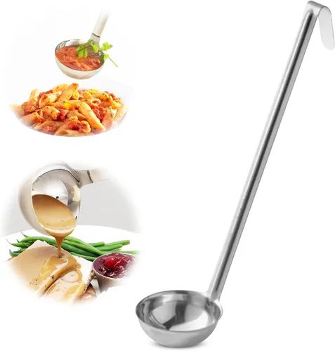 Vista 15 de Cucharón – Cucharón de acero inoxidable duradero para servir salsa de aderezo de sopa, salsa resistente y confiable mango largo para cocina