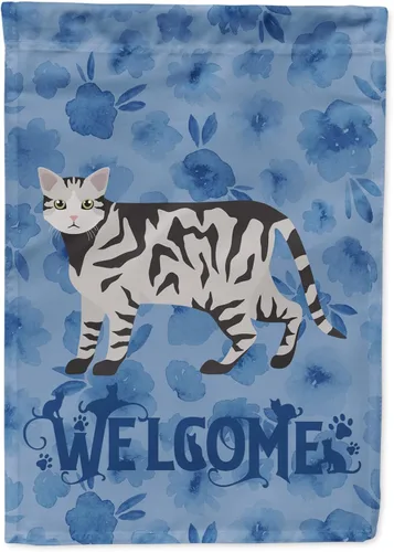 Vista 324 de Caroline's Treasures CK4813CHF - Bandera de bienvenida con gato abisinio azul, manga grande, para porche, para colgar en la pared, poliéster