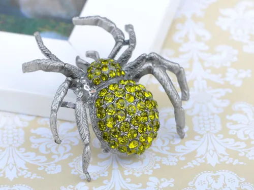 Vista 2 de Alilang Broche de cristal brillante de plata con forma de araña de Halloween