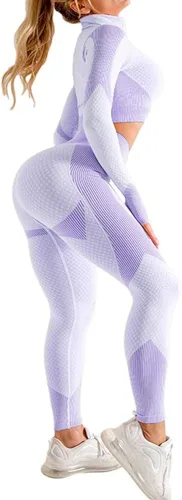 Vista 8 de Veriliss Conjunto de 3 piezas de entrenamiento sin costuras para mujer, gimnasio, deportes, escuela, correr, yoga, ropa deportiva
