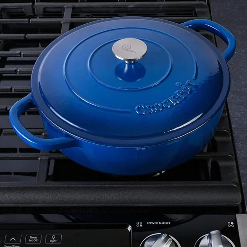 Vista 6 de Crock-Pot Crock Pot Artisan - Estofador de hierro fundido esmaltado con tapa, 5 cuartos de galón, color azul zafiro Sapphire Blue
