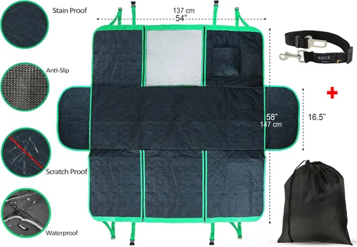Vista 4 de ARGA - Protector impermeable para asiento de automóvil para perro, incluye cinturón de seguridad para cachorros, bolsa de mano, acceso a la consola