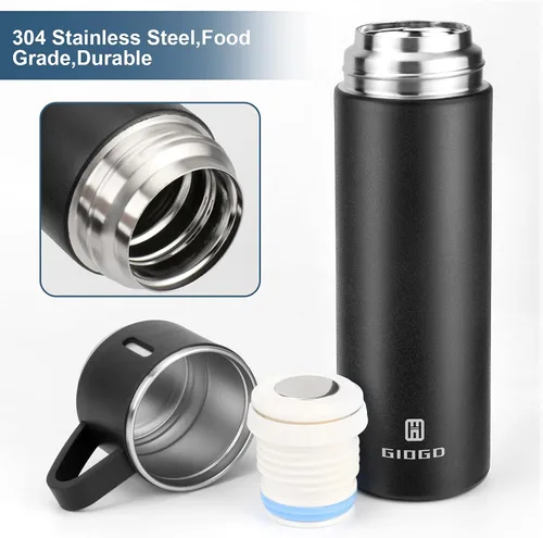 Vista 3 de Termo de acero inoxidable 500ml/16.9oz botella aislada al vacío con taza para café, bebidas calientes y bebidas frías, cantimplora de agua.