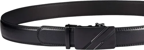 Vista 3 de Cinturón de hombre,Cinturón de vestir de trinquete de cuero real para hombre con hebilla automática,Elegante caja de regalo