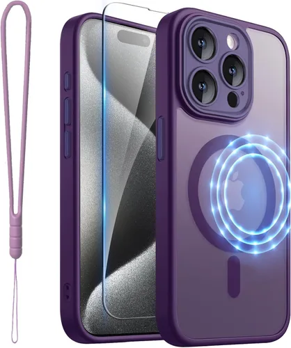 Vista 47 de ROYBENS Funda transparente mate para iPhone 12 Pro-Max compatible con Magsafe, protección completa de lente de cámara, protector de pantalla, correa
