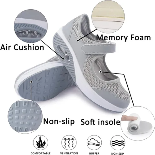 Vista 4 de Zapatos de enfermería de trabajo para mujer, antideslizantes, ajustables y transpirables, para caminar, fitness, informal, enfermería, ortopédicos