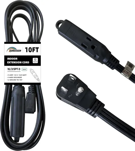 Vista 11 de Cable de extensión de enchufe plano de 3 tomas, certificado UL, cable de extensión para interiores de 16 calibre 1 pie negro de 3 puntas, tira