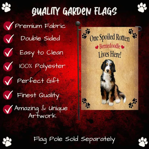 Vista 2 de Doggie of the Day GFLAG61128 - Banderas de jardín con perro de Bernedoodle podrido, para exteriores, doble cara, patio, porche, césped, primavera