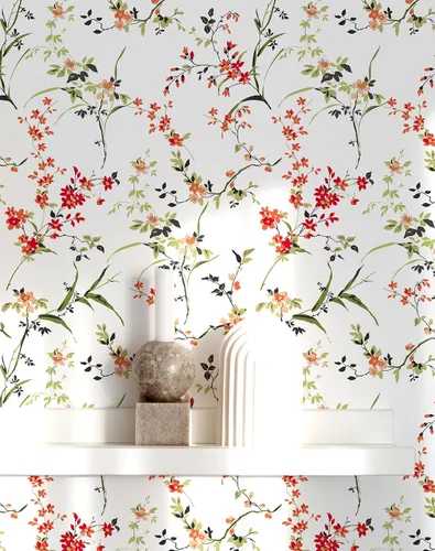 Vista 11 de Papel tapiz floral despegar y pegar autoadhesivo de hortensias, papel de pared estilo campo francés color crema, papel tapiz adhesivo