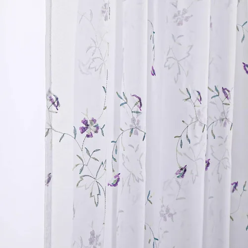 Vista 13 de Taisier Home Cortinas Traslúcidas Blancas Florales con Estampado de Flores y Bordado de Enredaderas para Dormitorio, Cortina con Bolsillo