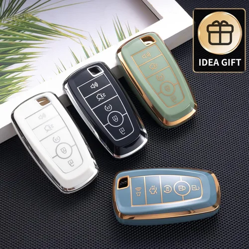 Vista 6 de Compatible con funda para llavero Ford con cordón de cuero, funda protectora para llave de automóvil Ford Explorer Fusion Escape F150 F250 F350 F450