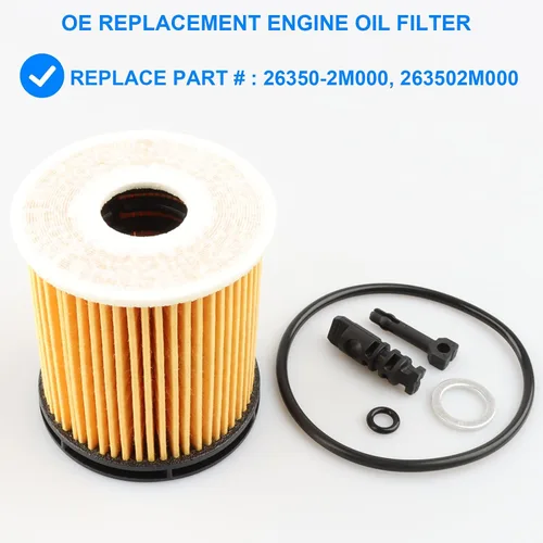 Vista 2 de Filtro de aceite 26350-2M000, 263502M000 Compatible con Hyundai Kia 1.6L - 2020-22 Accent, 2021-25 Elantra Santa Fe Sorento K5 Venue, 2022-25 Kona