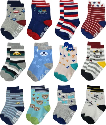 Vista 16 de RATIVE - Calcetines antideslizantes con agarres para bebé, bebés, niños pequeños, niños y niños
