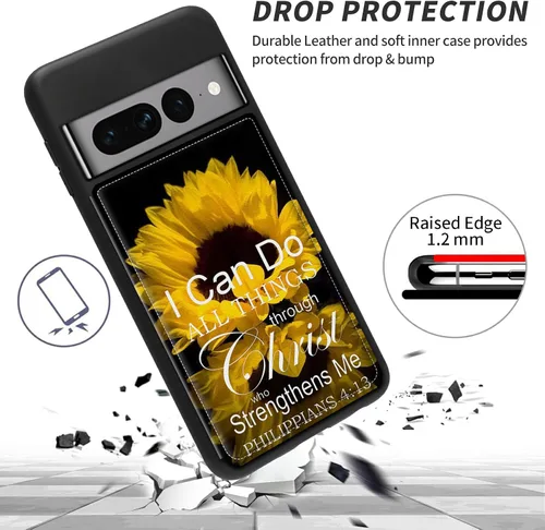 Vista 3 de Funda para Google Pixel 7 Pro con ranura para tarjetero, funda de piel sintética, doble cierre magnético y cubierta duradera de TPU a prueba