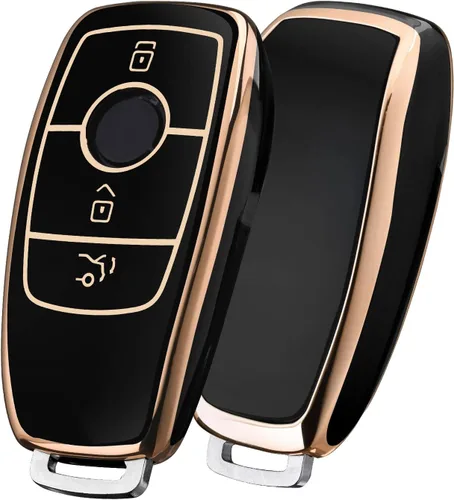 Vista 17 de ELOHEI Funda para llavero de protección de 360° de TPU suave premium para Mercedes Benz E Línea azul y negra