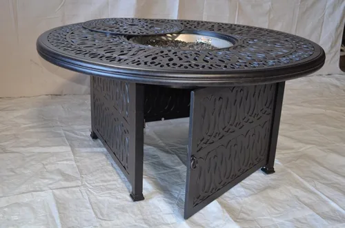 Vista 3 de Elizabeth - Mesa de comedor con recubrimiento en polvo de aluminio fundido de 52 pulgadas con fogata de propano, bronce antiguo