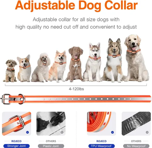 Vista 6 de ROJECO Collar de choque para perros para 2 perros con control remoto de 3300 pies, IPX7 impermeable, collar de choque recargable para perros