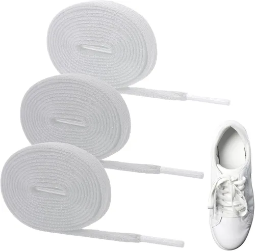 Vista 8 de 3 pares de cordones planos para zapatos deportivos, cordones planos de 516 pulgadas de ancho y 47 pulgadas de largo, cordones blancos de repuesto