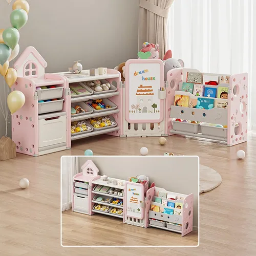 Vista 10 de DEYGIA Organizador plegable de almacenamiento de juguetes para niños con 10 contenedores extraíbles y estantería de 3 niveles, organizador