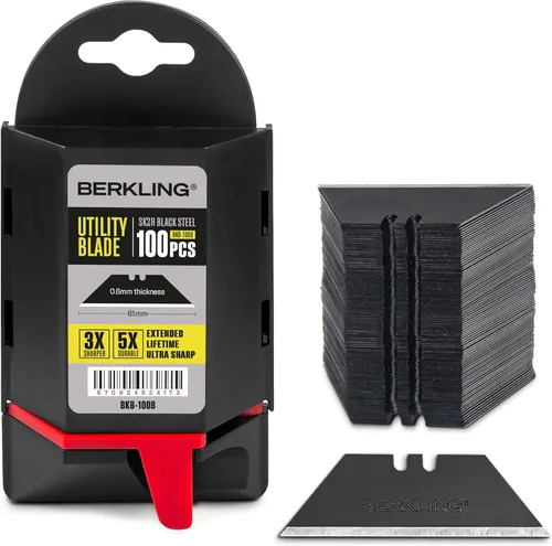 Vista 9 de Berkling SK2H - Cuchillas para cuchillos utilitarios, 50 unidades con dispensador, acero al carbono negro endurecido afilado con láser, ultra 3