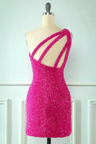 Vista 6 de One Shoulder Sequin Homecoming Dress Short Sparkly Giltter Backless Cocktail Mini Dress for Teens