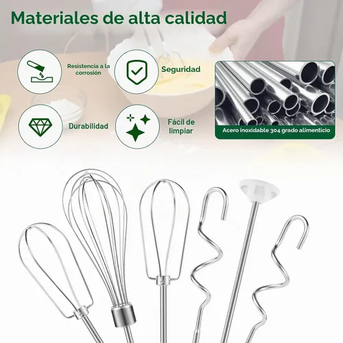 Vista 4 de Accesorios para batidora de mano, ganchos de masa y batidor, varilla de mezcla, accesorios de batidora de mano de acero inoxidable compatibles