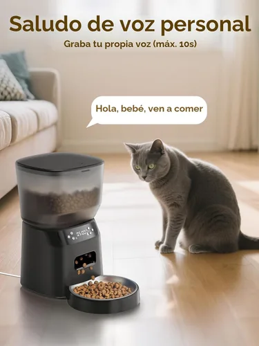 Vista 3 de Alimentador automático para gatos y fuente de agua, dispensador de alimentos secos para gatos con temporizador de 4 litros/16 tazas, llamada