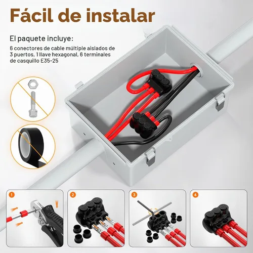 Vista 5 de Joinfworld Conector multigrifo aislado de 3 puertos 1/0-14AWG de aluminio a cobre, conectores de aluminio de entrada de un solo lado con hexagonal