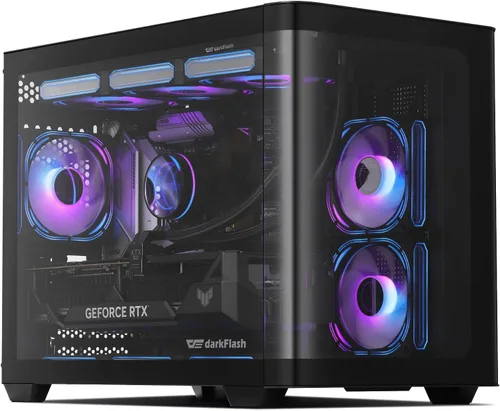 Vista 12 de darkFlash ATX Mid-Tower Estuche para PC Gaming, Enchufe Trasero BTF para Placa Base, con 4 Ventiladores ARGB Estuche para Computadora, Vidrio Curvo