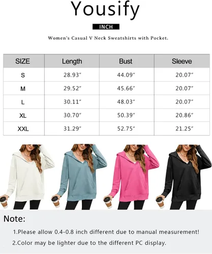 Vista 5 de Sudaderas de gran tamaño con capucha para mujer, cuello en V, sin botones, a la moda, con bolsillo tipo canguro