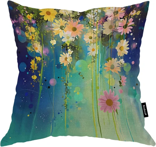 Vista 6 de Fundas de almohada de pintura artística, líneas abstractas amarillas y grises, fundas de almohada suaves, funda de cojín para sala de estar, cama