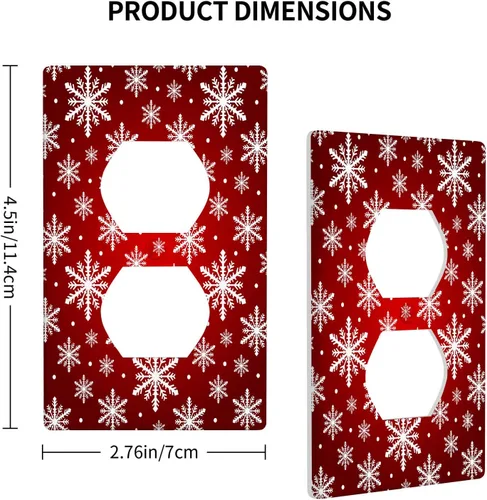 Vista 4 de Cubierta de interruptor de luz dúplex de 1 banda, cubierta decorativa de Navidad con copos de nieve rojos, placa frontal decorativa para cocina