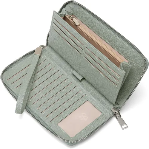 Vista 10 de GOIACII Cartera de piel con bloqueo RFID para mujer, con cremallera alrededor de gran capacidad, cartera larga para tarjetas de crédito, cartera