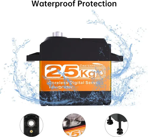 Vista 2 de Hiwonder - Servomotor servo de 55.1 lbs, resistente al agua, servo de alto par, motor sin núcleo de alta velocidad, servo de dirección de engranajes