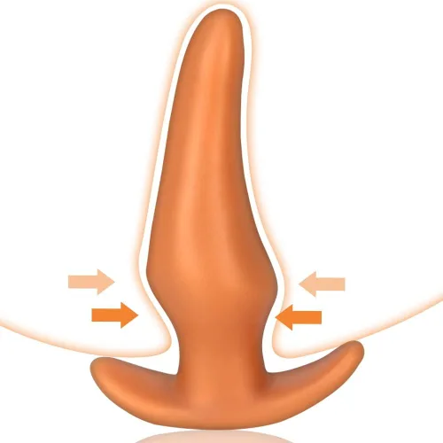 Vista 7 de Masturbador de tapón anal suave, tapón de silicona líquida con base de seguridad, consolador anal dorado, dilador de vagina, expansor anal