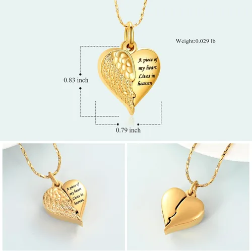 Vista 2 de Imrsanl Collar con dije de urna de cremación en forma de corazón para cenizas humanas – Un pedazo de mi corazón vive en el cielo