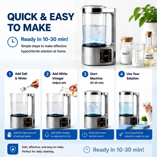 Vista 6 de Generador de solución hipoclorosa de ácido hipocloroso y sodio - Generador portátil de solución de agua de NaCl electrolizado de capacidad de 67.6